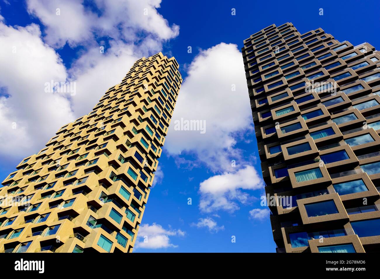 The Northern Towers (Norra tornen) are two skyscrapers in the Helix and Innovation neighborhoods at Torsplan in the northwestern part of Vasastaden in Stock Photo