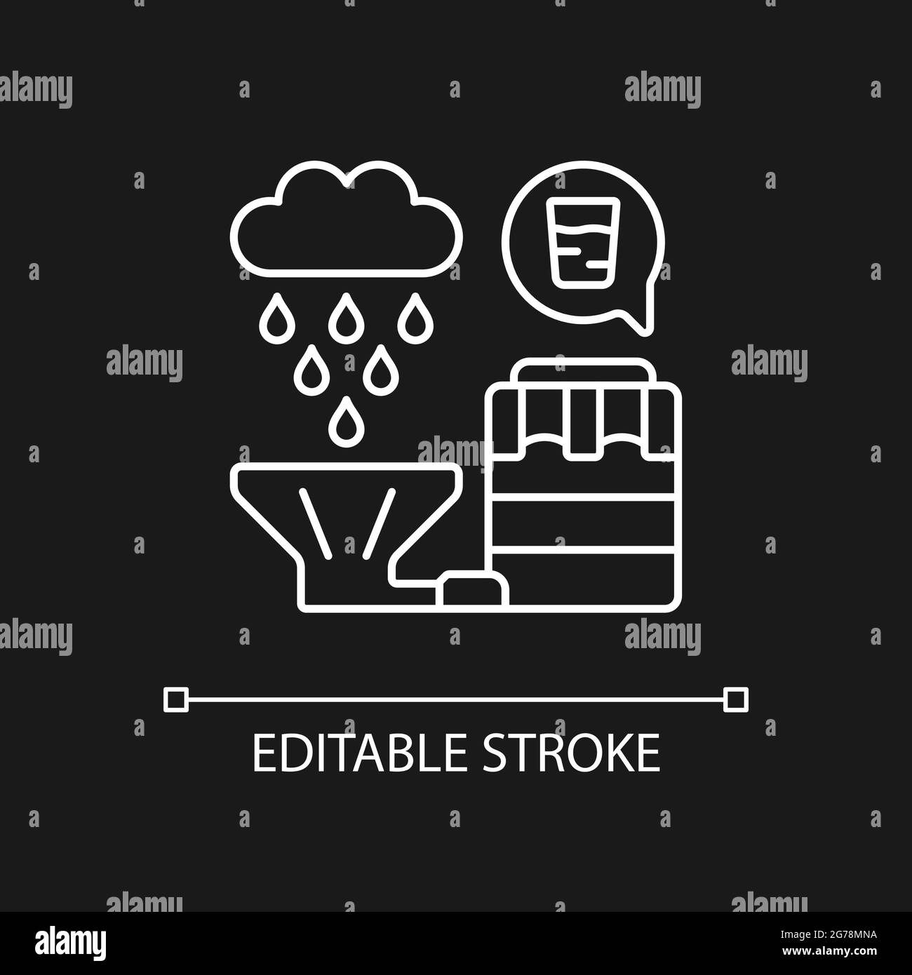 Recycling rainwater white linear icon for dark theme Stock Vector Image ...