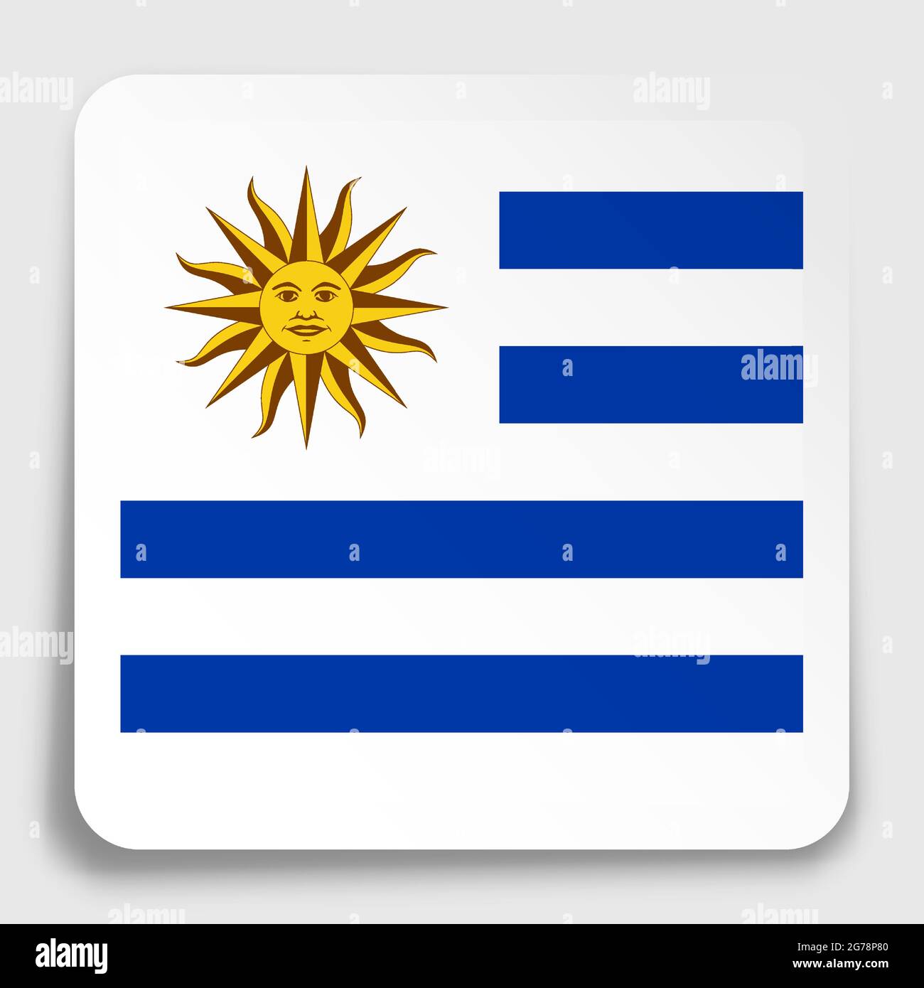 Uruguay flag icon on paper square sticker with shadow. Button for mobile application or web. Vector Stock Vector