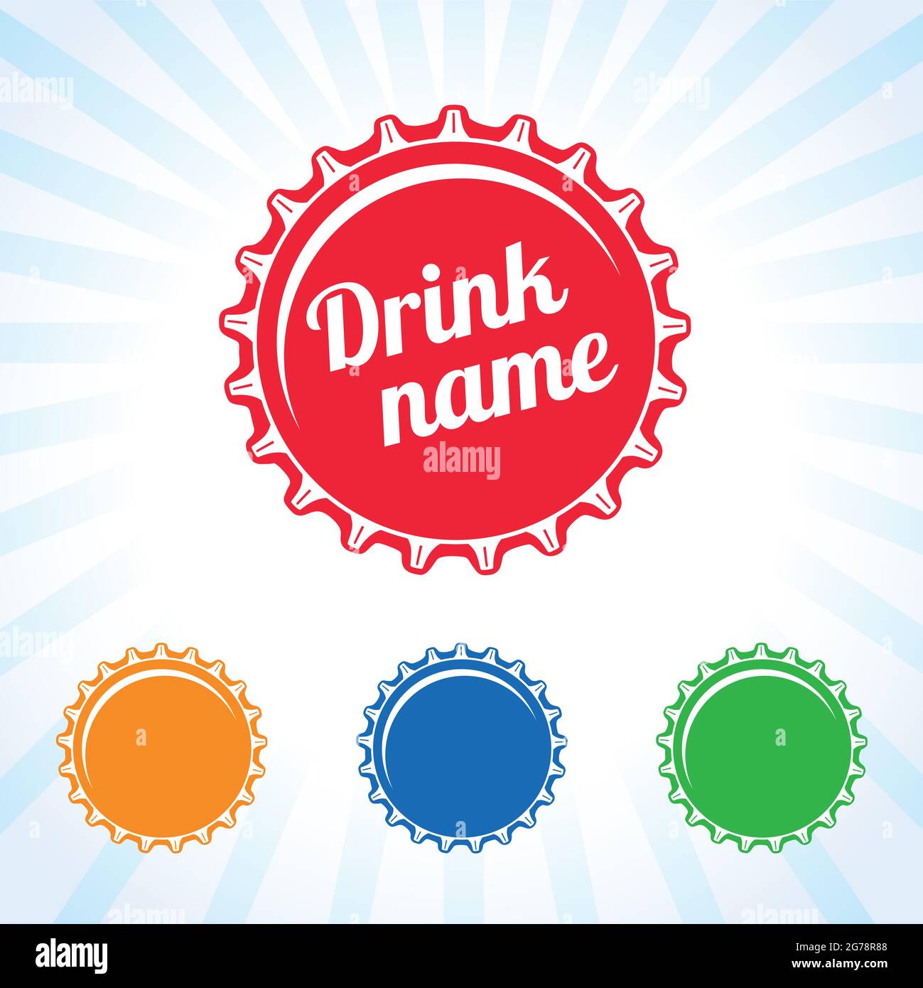 Colorful bottle caps vector design concept for juice, water, cola and soda drink. Bottle cover colored icon. Drink lid. Isolated abstract graphic temp Stock Vector