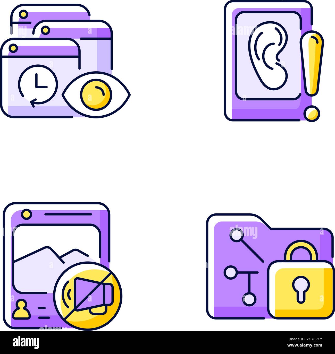 Computer activity monitoring purple RGB color icons set Stock Vector ...