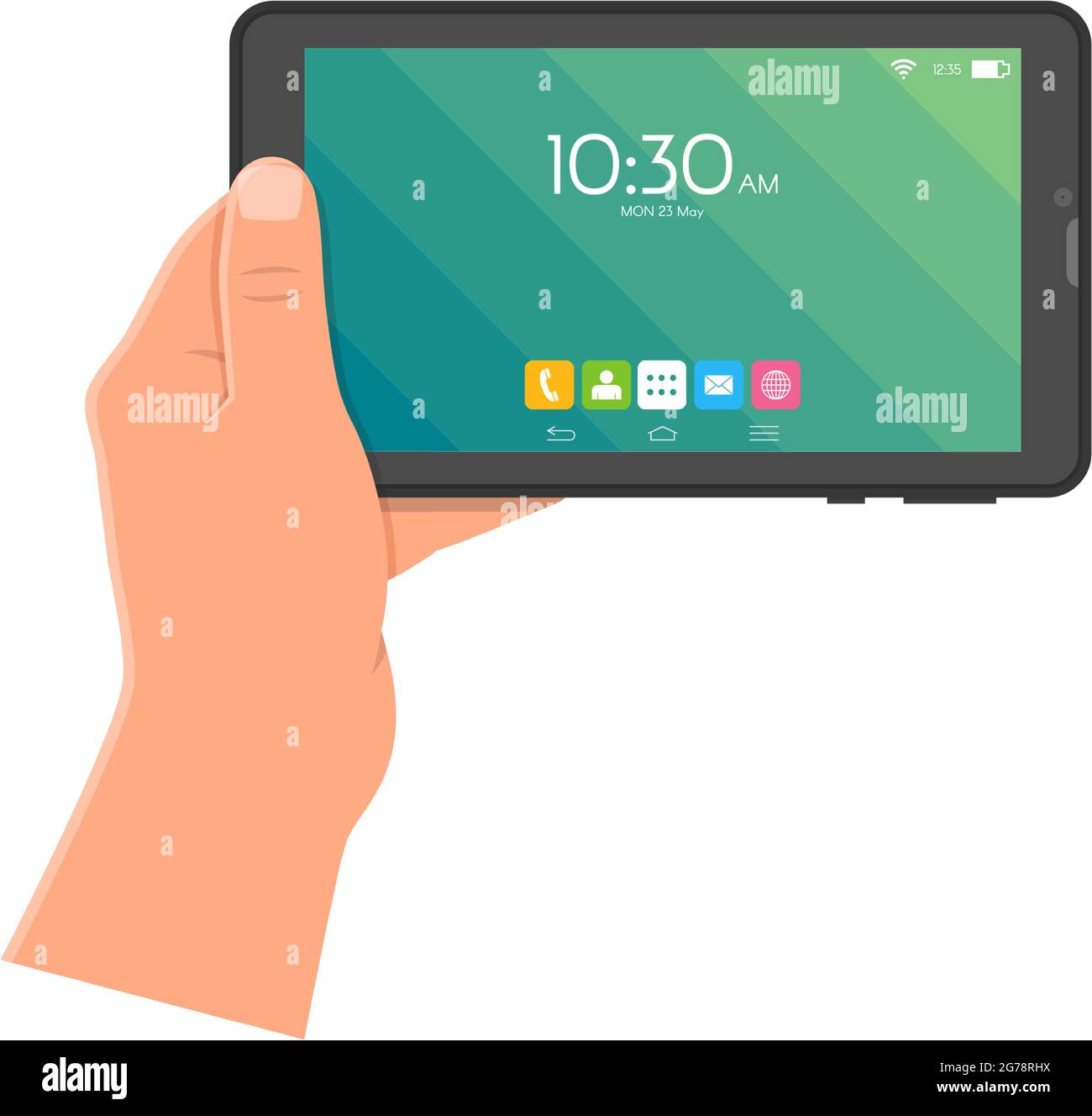 Vector smartphone in person hand icon illustration on white Stock ...