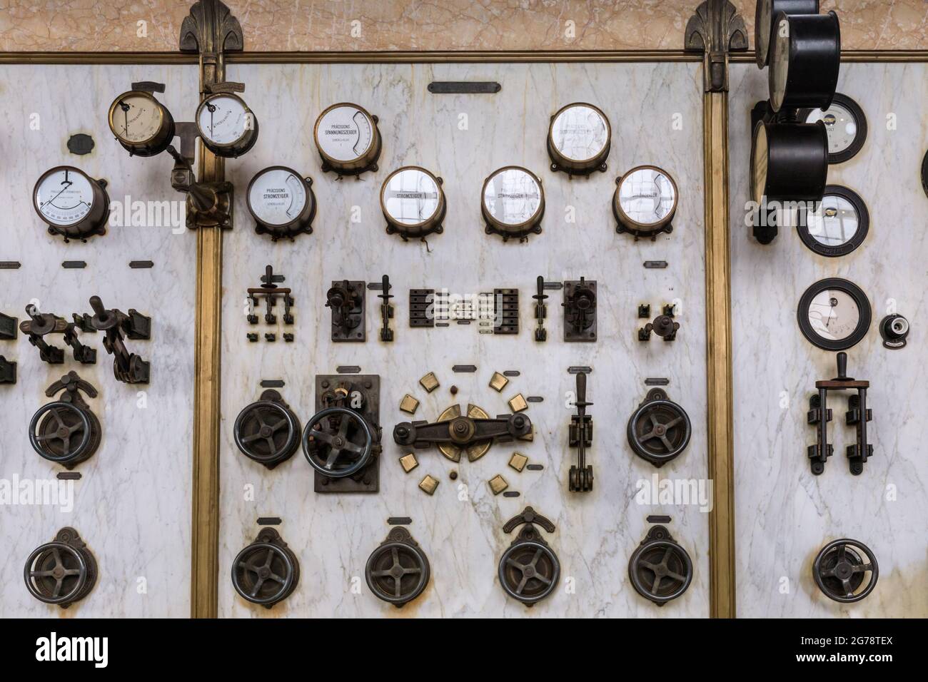 Controls and measures panel, Zeche Zollern former colliery machine hall, Dortmund, Germany Stock Photo