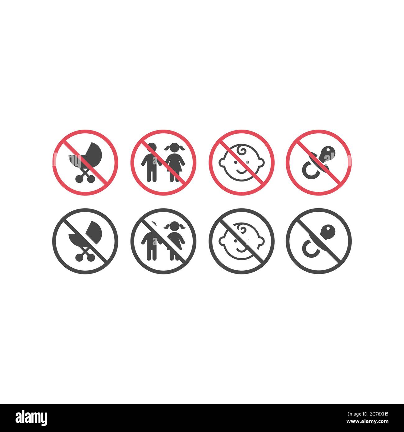 No children, no babies red prohibition sign. Not for kids signs with pram,  dummy and baby vector icon set Stock Vector Image & Art - Alamy