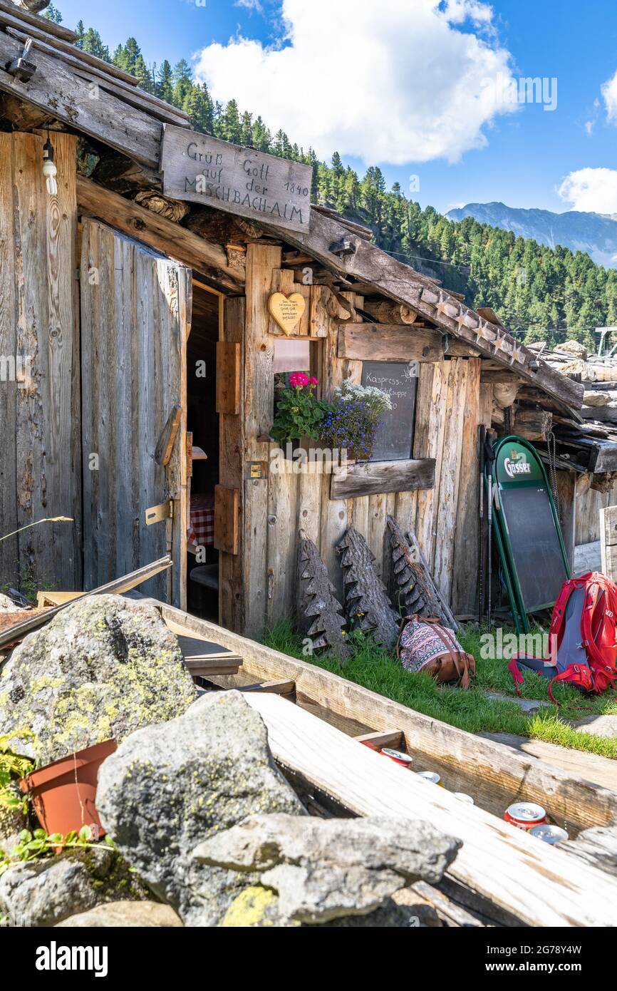Europe, Austria, Tyrol, Stubai Alps, idyllic alpine scene on the Mischbachalm in the Stubai Stock Photo