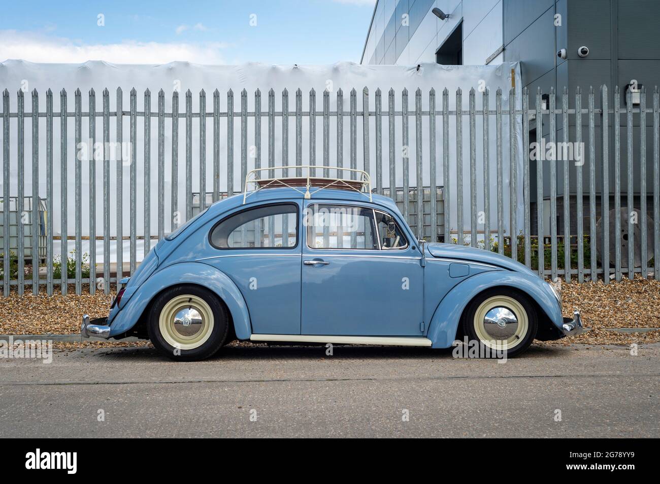 classic blue VW beetle Stock Photo