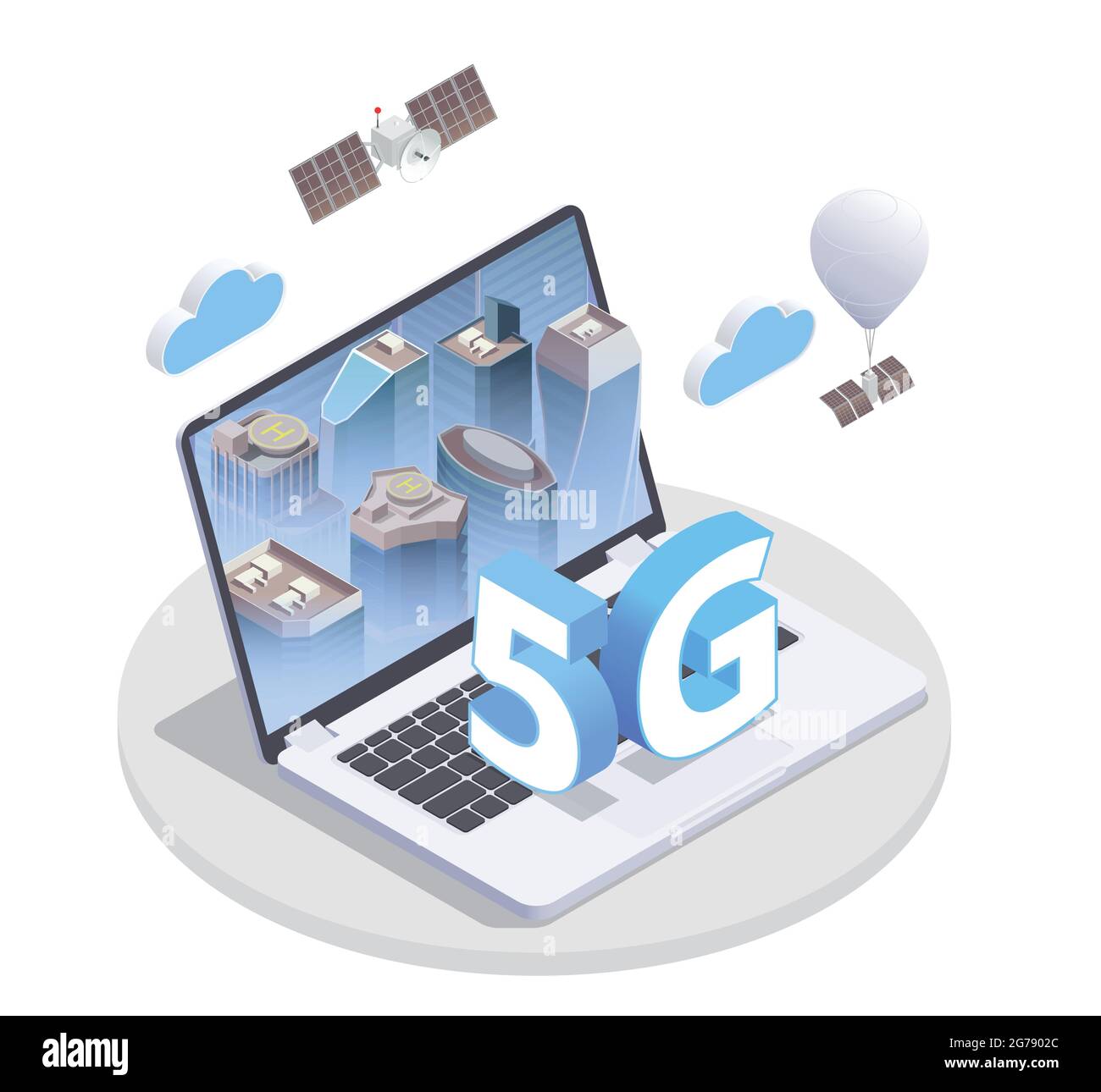 5g high speed isometric composition with round platform and
