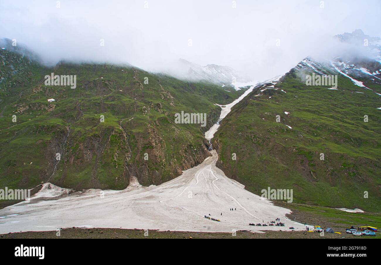 Beautiful mountain scenery. Seeing glaciers and rocks on the way to ...