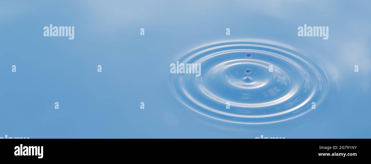 Concept conceptual blue liquid drop falling in water on banner ...