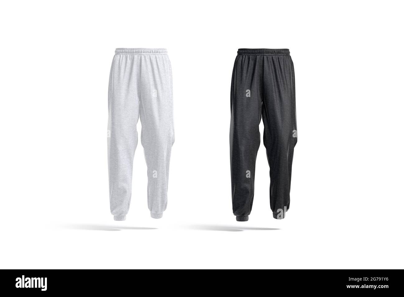 Blank black and white sport sweatpants mockup, front view, 3d