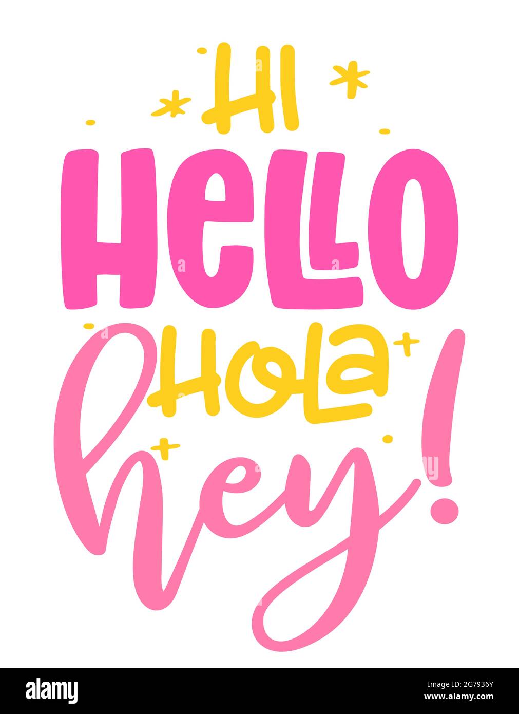 Hi Hello Hola Hey Hand Drawn Greeting Illustration With Summer hi-hello-hola-hey-hand-drawn-greeting-illustration-with-summer