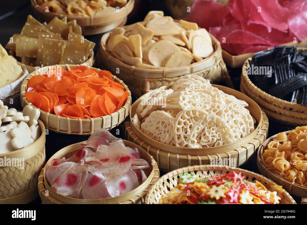 Assorted crackers commonly sold in Indonesian market Stock Photo