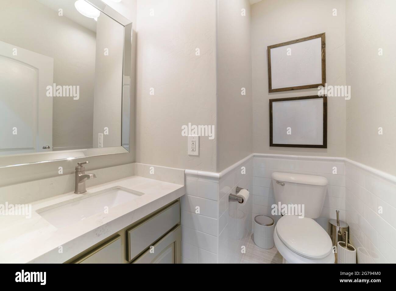Interior of a bathroom with built-in sink with cabinet and mirror Stock ...