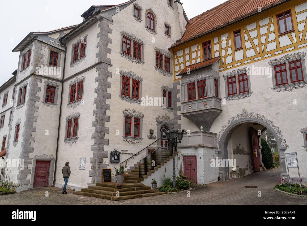 Europe, Germany, Baden-Wuerttemberg, Neckar Valley, Neckarwestheim, Liebenstein Castle, view of gatehouse and palas Stock Photo