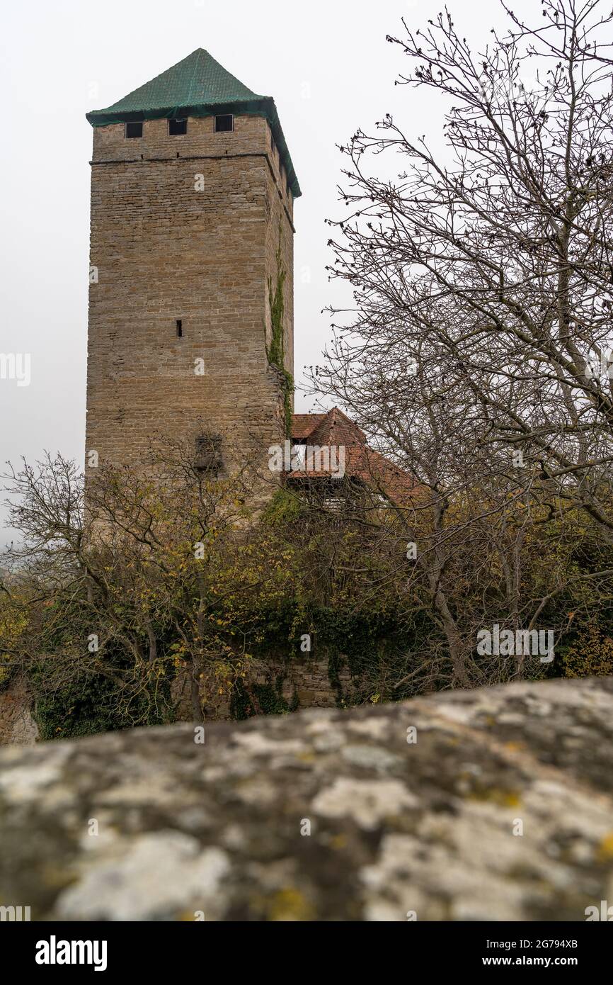 Europe, Germany, Baden-Wuerttemberg, Neckar Valley, Neckarwestheim, Liebenstein Castle, view of the mighty keep in the Liebenstein castle complex Stock Photo
