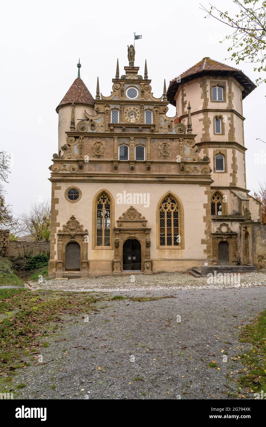Europe, Germany, Baden-Wuerttemberg, Neckar Valley, Neckarwestheim, Liebenstein Castle, view of the magnificent castle chapel Stock Photo