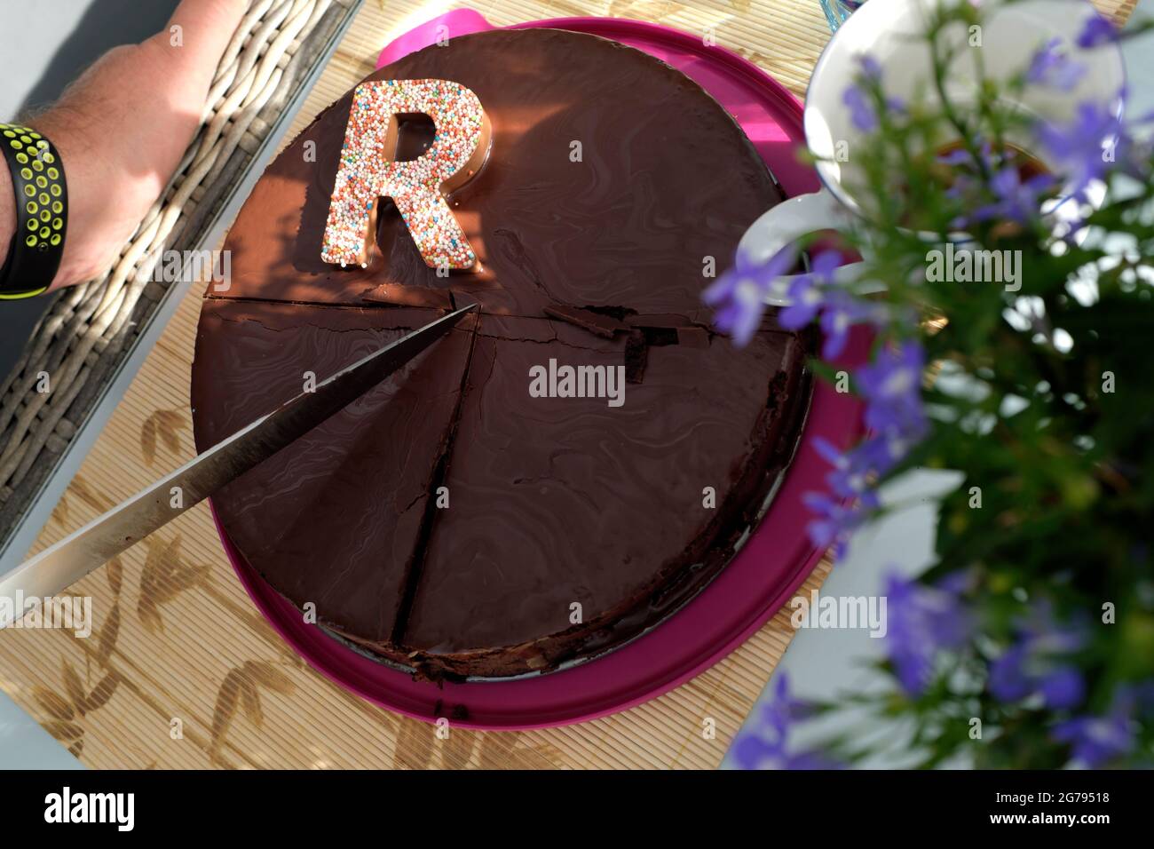 Birthday cake with R Stock Photo