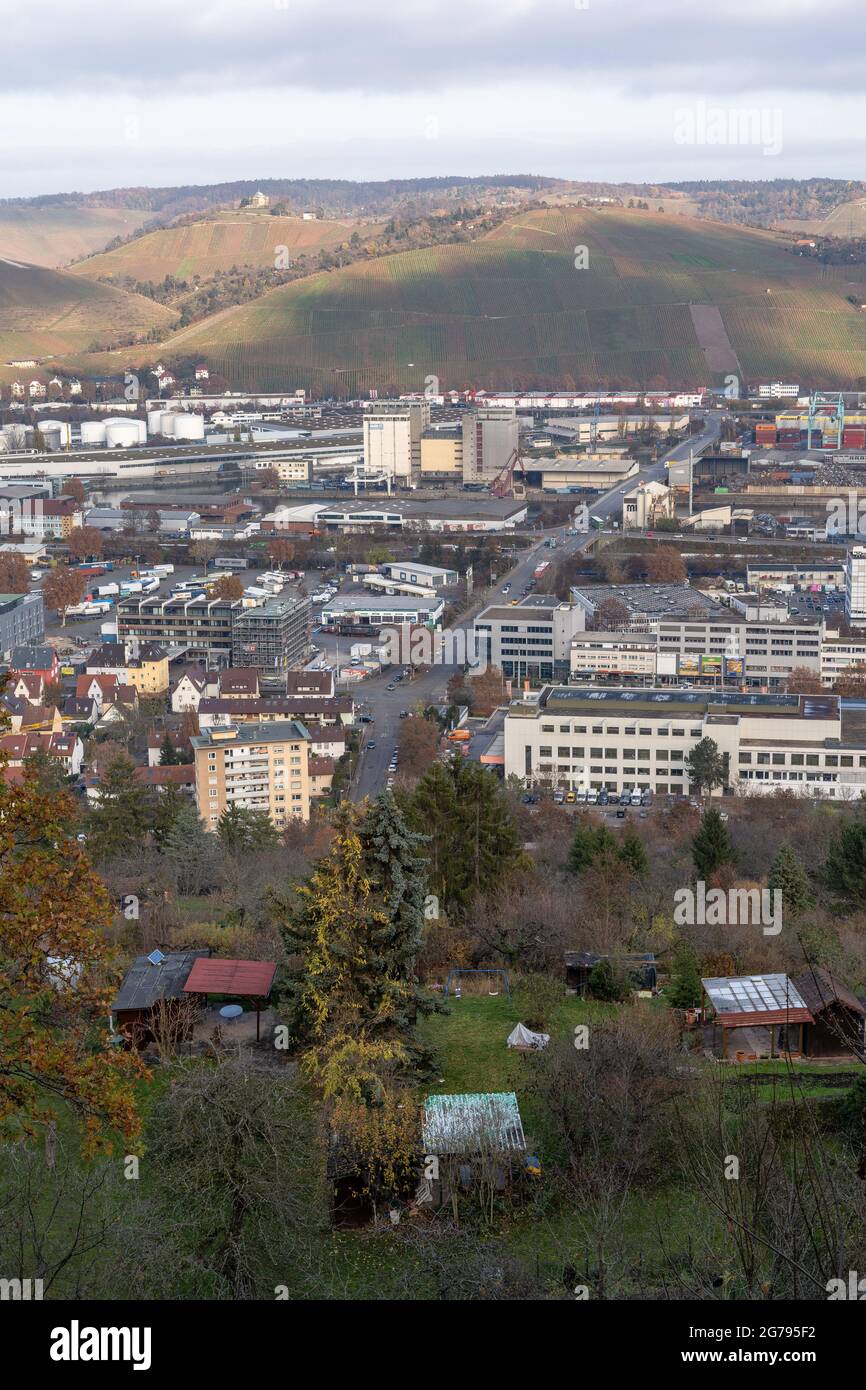 Europe, Germany, Baden-Wuerttemberg, Stuttgart, Wangener Höhe, view from the Wangener Höhe to the Neckarhafen Stock Photo
