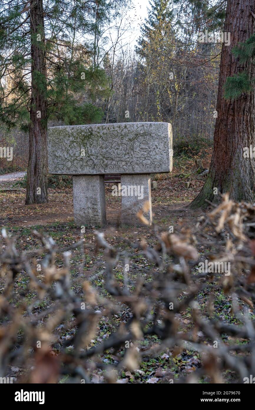Europe, Germany, Baden-Wuerttemberg, Weinstadt, new memorial stone 'Karlstein' Stock Photo