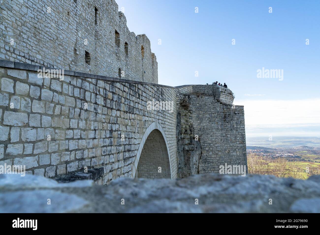 Europe, Germany, Baden-Wuerttemberg, Swabian Alb, Neuffen, Hohenneuffen Castle Stock Photo