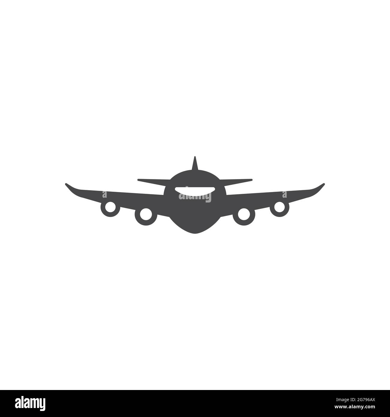 Airplane front flying black vector icon. Plane glyph symbol. Stock Vector