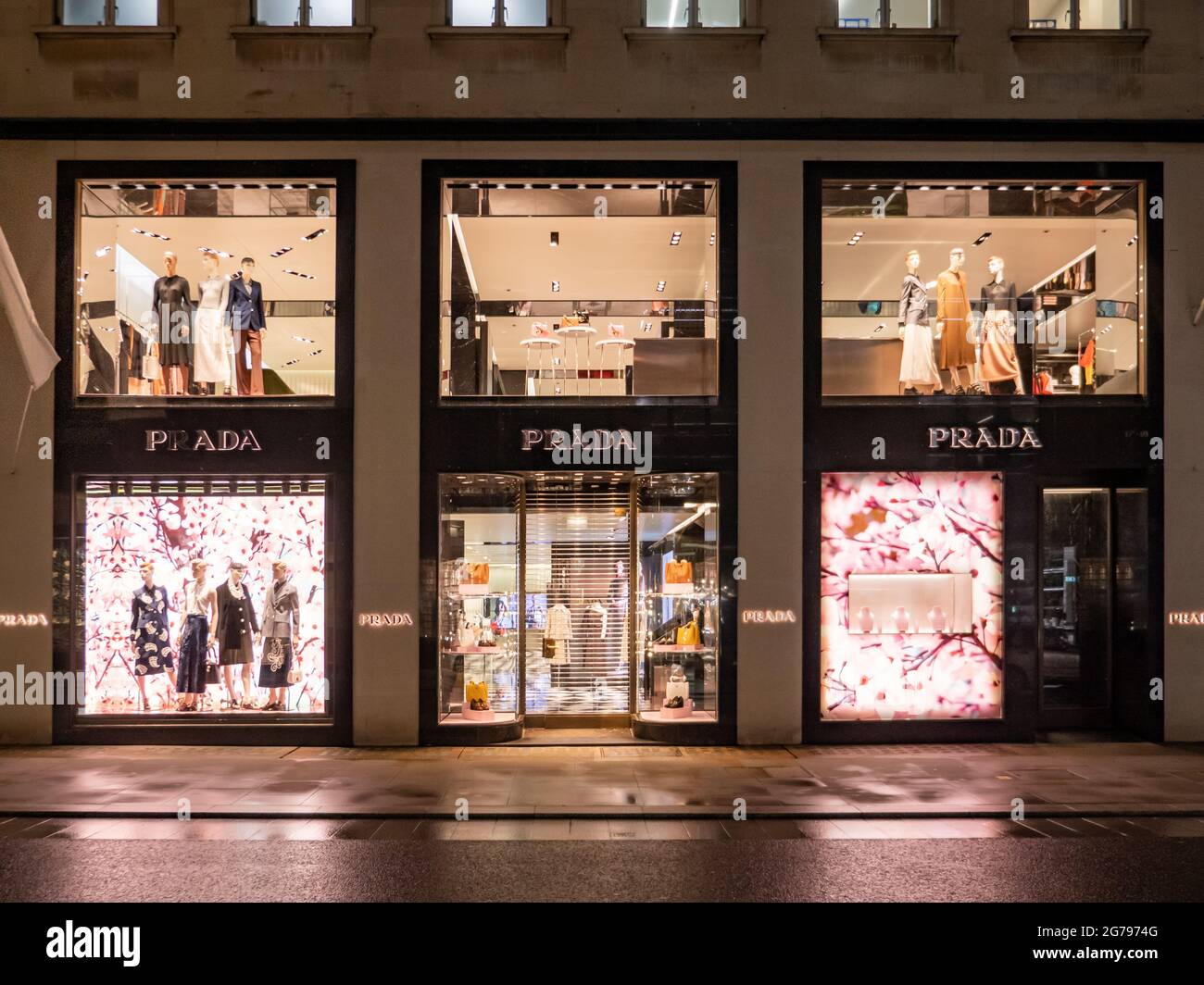 Prada, Bond Street, London. A fashion store shop front in London's most  select retail district near Piccadilly and Mayfair Stock Photo - Alamy