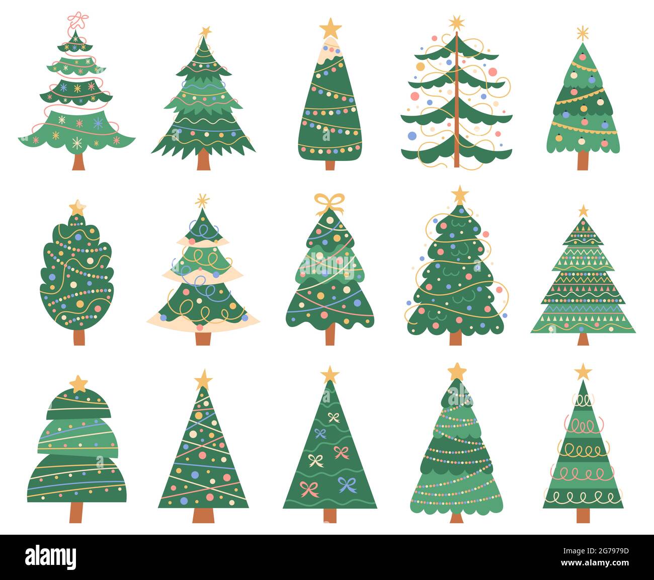 Christmas doodle trees. Doodle xmas fir trees, winter holidays ...