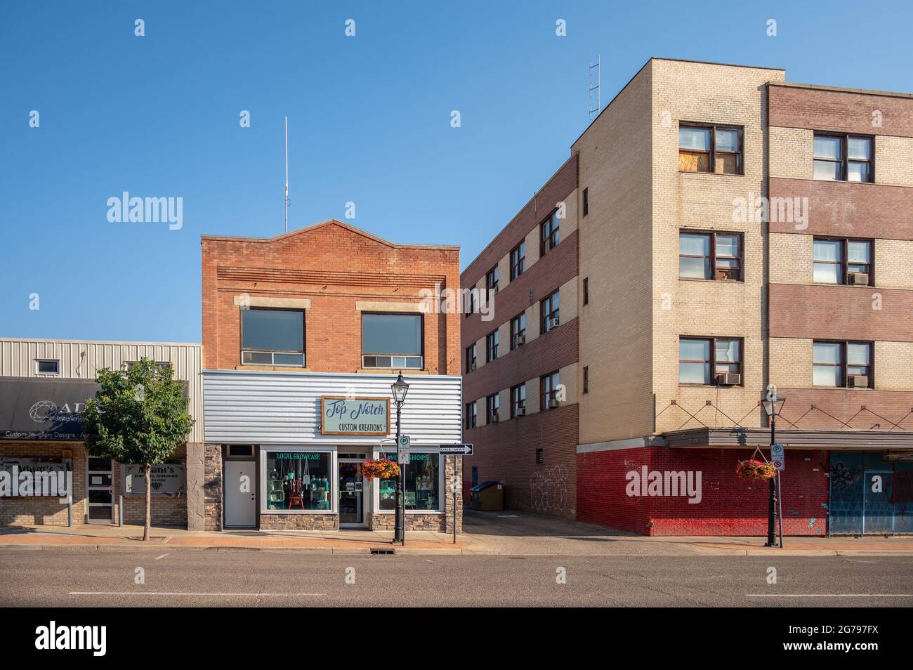 Medicine Hat, Alberta July 11, 2021 Storefronts in the historic