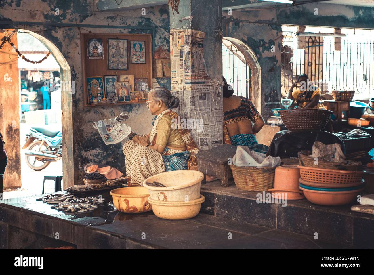 Women in the fish market in India Stock Photo