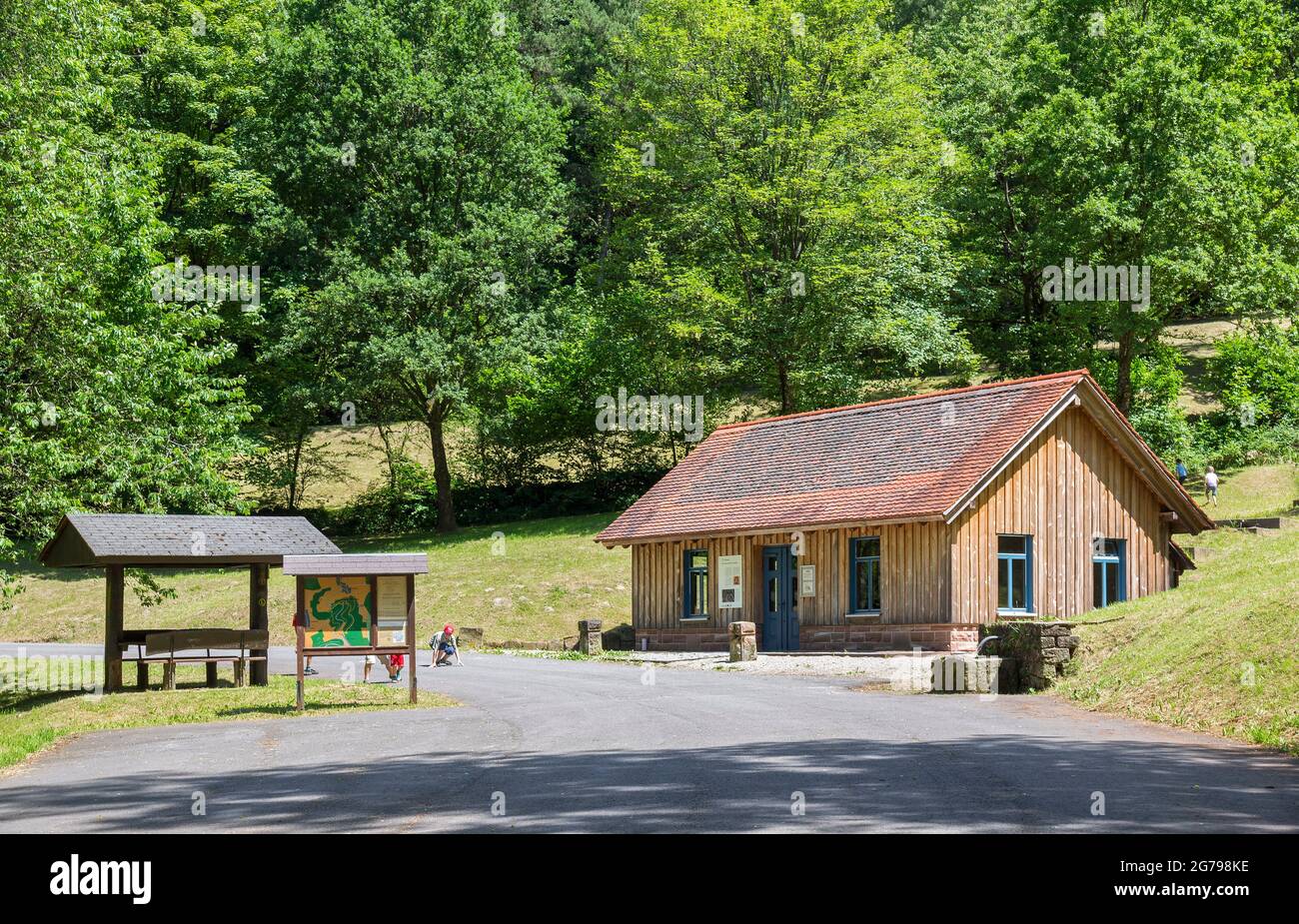 Germany, Hessen, Rothenberg. The new exhibition building of the Rothenberger water reservoir at the new location in the Finkenbachtal near the Hämerichsbrunnen replaces the old pump house, whose pump system can be viewed here after extensive restoration. Stock Photo