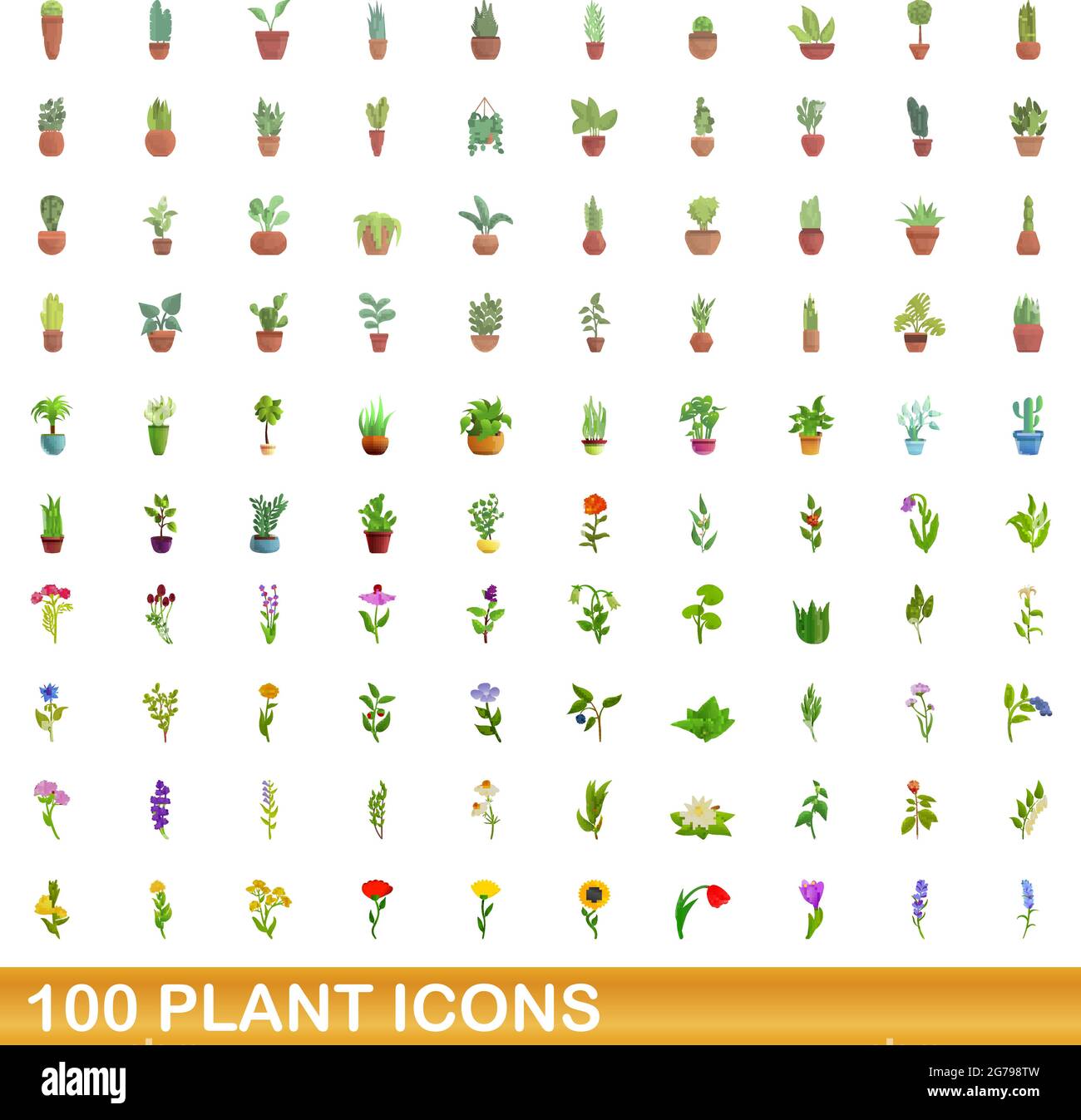 100 plant icons set. Cartoon illustration of 100 plant icons vector set ...