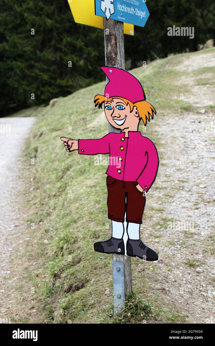 Symbolic figure for the Wendelstein Little Man Path, path with various stations to experience nature from Bayrischzell Stock Photo