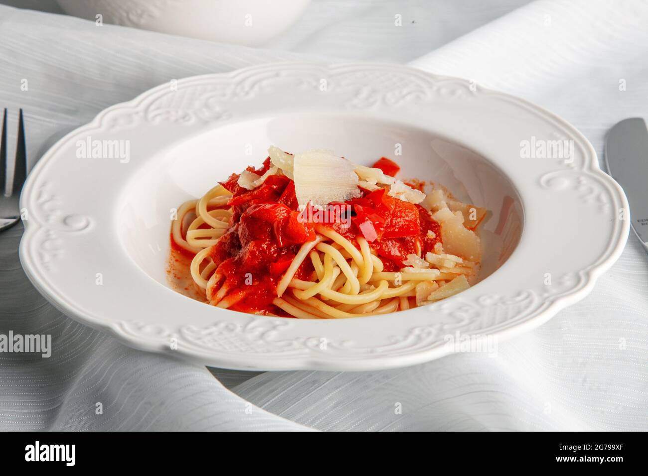 Spaghetti with tomato sauce, homemade, vegetarian Stock Photo - Alamy
