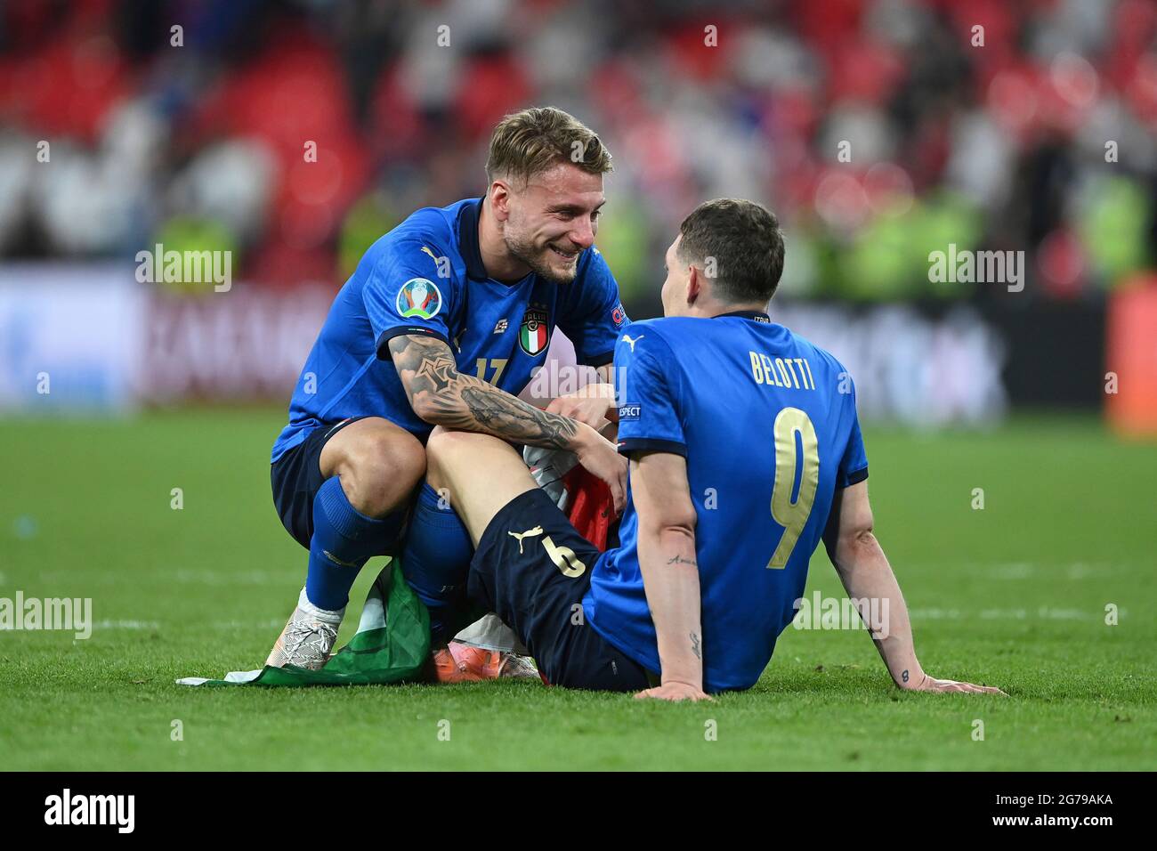 London, UK. 12th July, 2021. Ciro IMMOBILE (ITA) with Andrea BELOTTI (ITA)  after the end of the game. Final, game M51, Italy (ITA) - England (ENG) 4-3  iE on 07/11/2021 in London/Wembley
