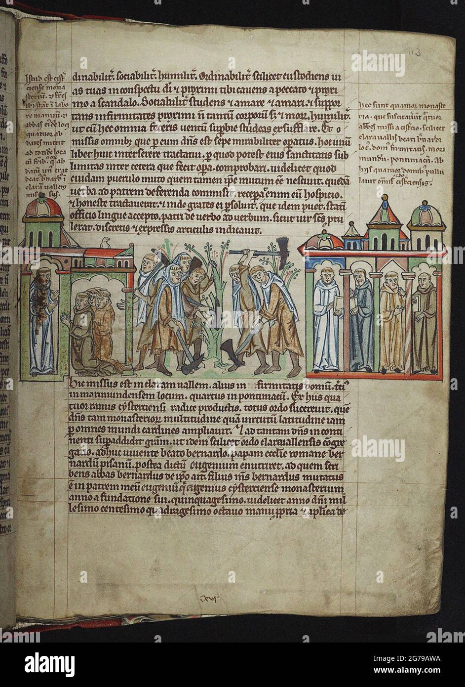 Bernard of Clairvaux sending monks to daughter houses, Cistercian monks. From: Expositio in Apocalypsim by Alexander of Bremen. Museum: Cambridge University Library. Author: ANONYMOUS. Stock Photo