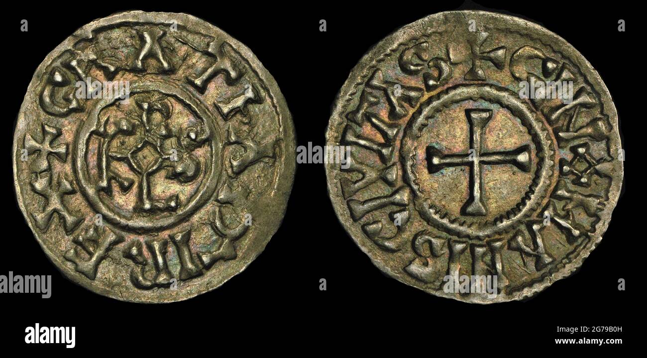 Denier of Charles the Bald. Museum: PRIVATE COLLECTION. Author: West European Coins Numismatic. Stock Photo