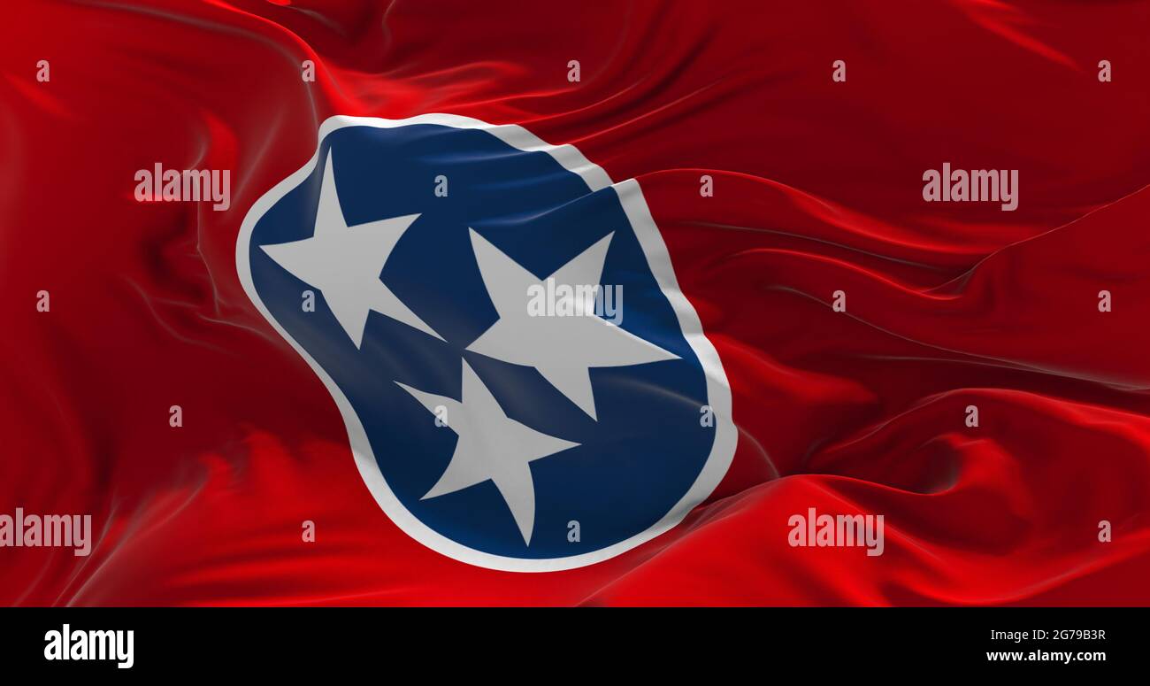 flag of Tennessee waving in the wind. Patriotic concept about state. 3d illustration. Stock Photo