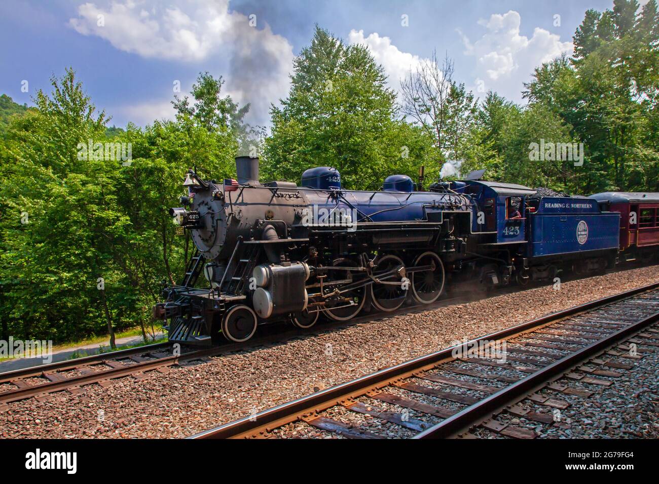 Reading Blue Mountain and Northern Railroad 425  is a 4-6-2 light 'Pacific' type steam locomotive originally built in 1928 by the Baldwin Locomotive W Stock Photo
