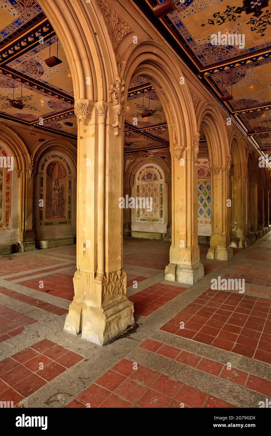 Bethesda Terrace and Fountain overlook The Lake in New York City's Central Park. New York NY USA. Stock Photo