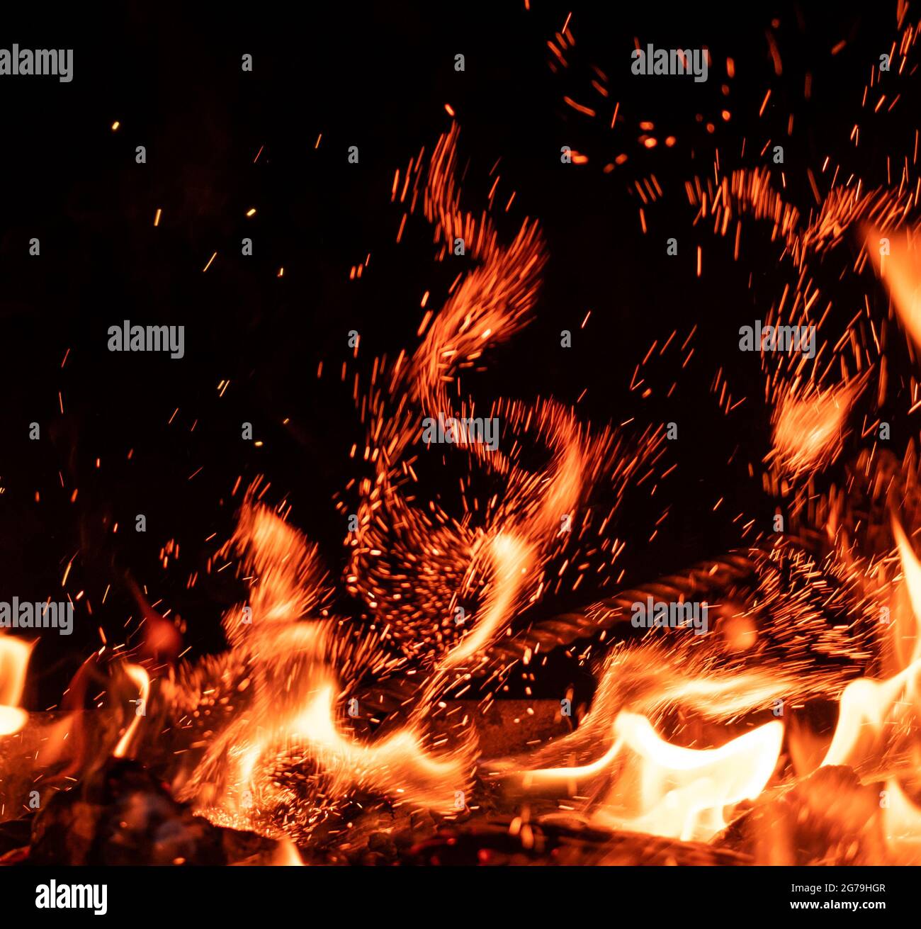 Fire flame isolated on black background Stock Photo