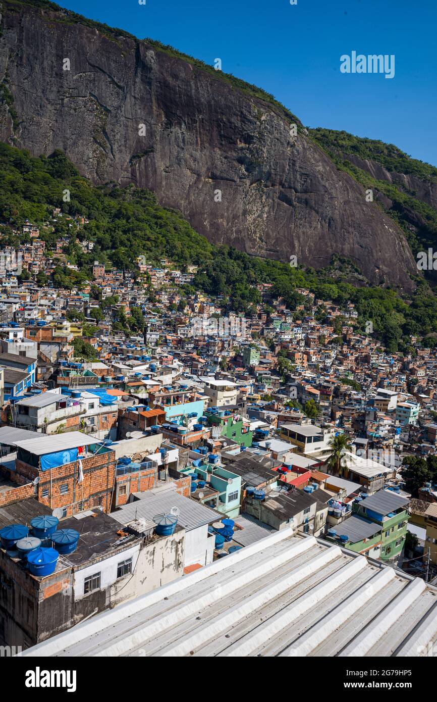 Inside Rocinha. The largest favela in Brazil, located in Rio de Janeiro's South Zone between the districts of SÃ£o Conrado and Gávea. Stock Photo