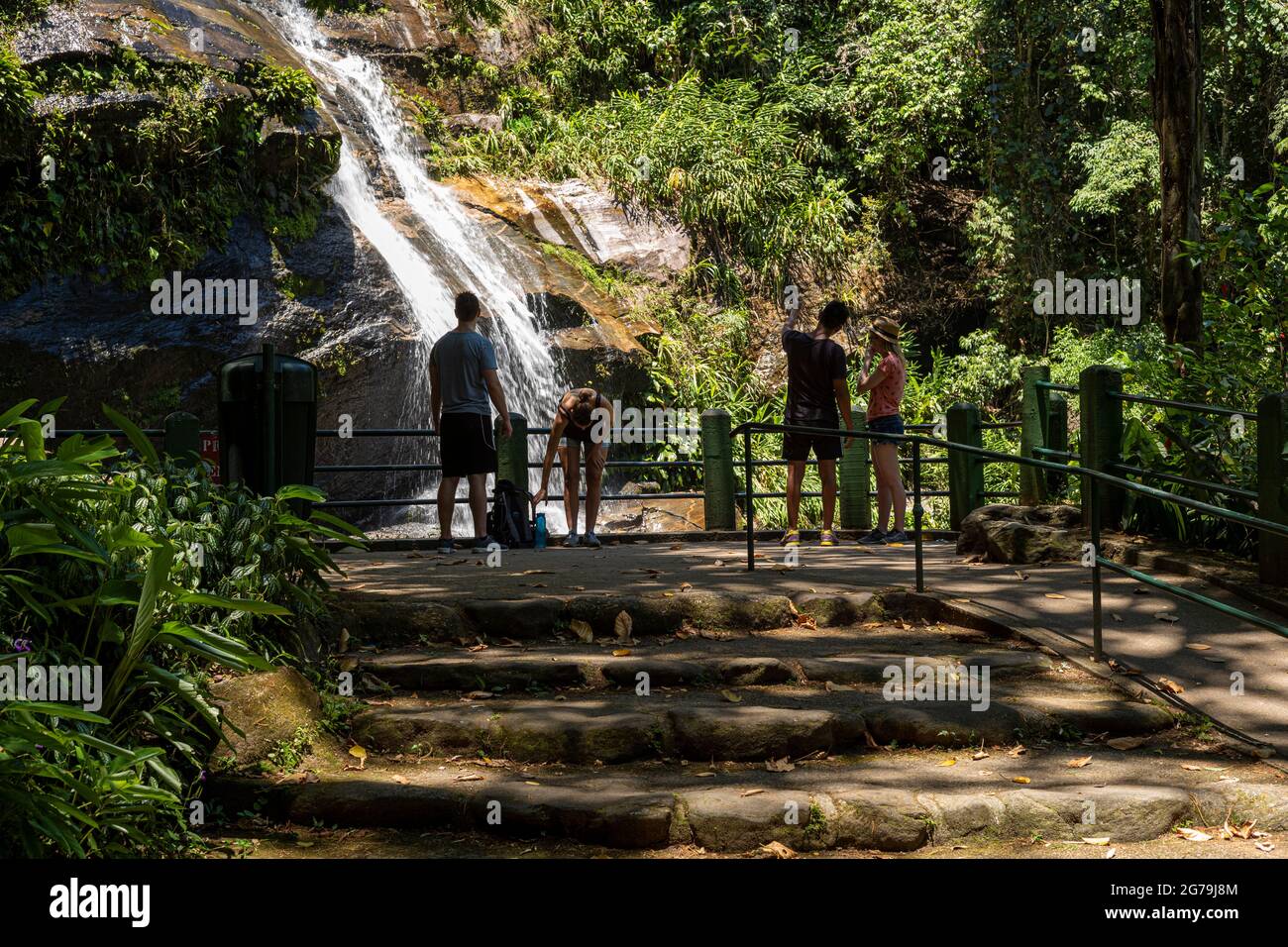 Beautiful waterfall called 'Cascatinha Taunay' on green nature in the Atlantic Rainforest, Tijuca Forest National Park in Alto da Boa Vista, Rio de Janeiro, Brazil Stock Photo