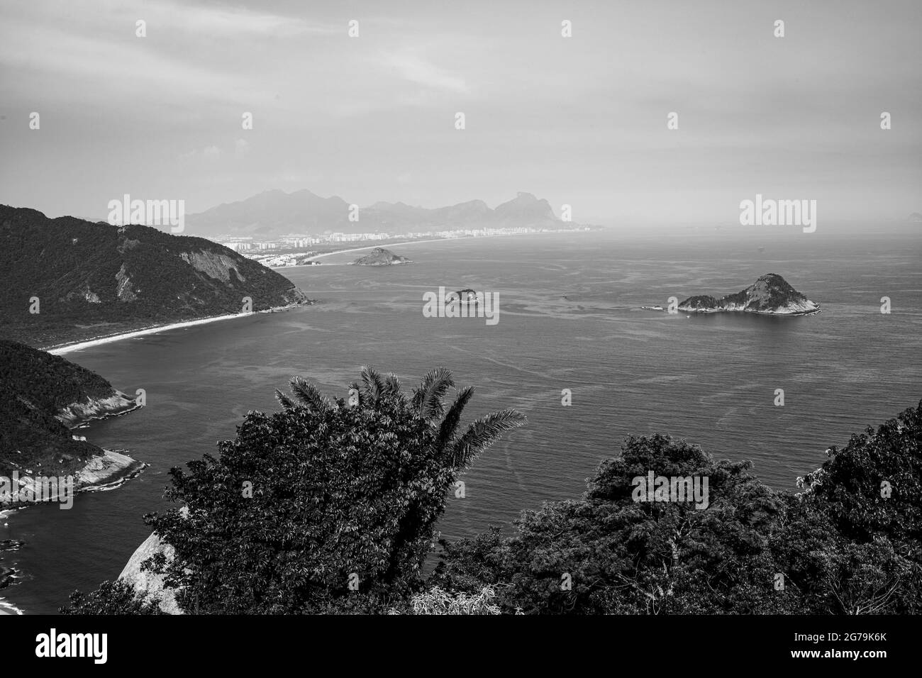 View of the wild beaches in the east from Pedra do Telegrafo, Rio de Janeiro, Brazil Stock Photo