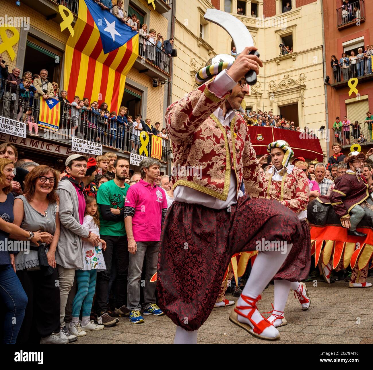 Dance of Turcs i Cavallets (Turks and Horses) in the Patum de Berga festival, UNESCO World intangible cultural heritage (Barcelona, Catalonia, Spain) Stock Photo