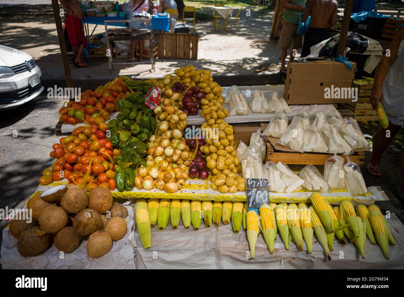 All kinds of stuff at the local market in Rio de Janeiro. Shot with Leica M10 Stock Photo