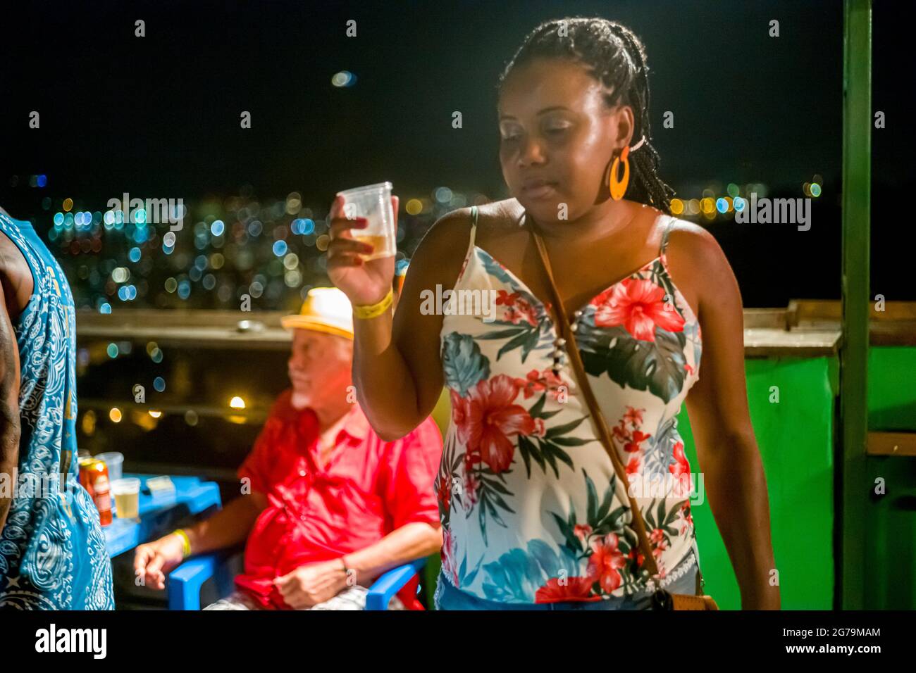 Party hard through the night with the locals - the Cariocas - in the favela 'Pereira da Silva' in Santa Teresa, Rio de Janeiro. Shot with Leica M10 Stock Photo