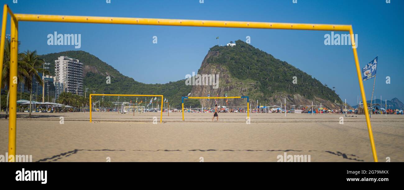 Brazilians playing futevolei (footvolley) on a sunny day at Ipanema Beach, Rio de Janeiro Brazil Stock Photo