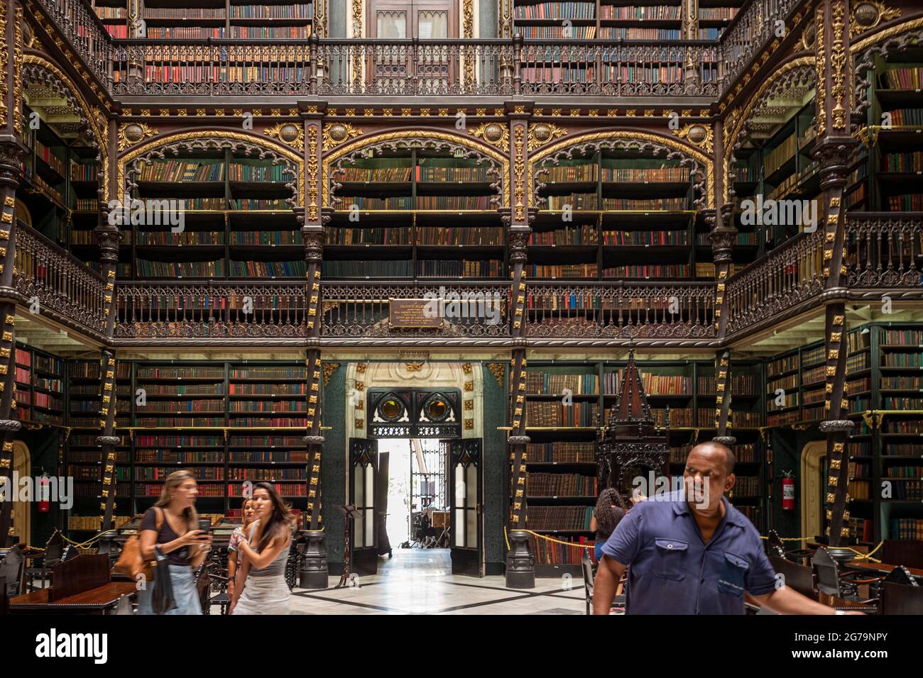 Reading room of the Royal Portuguese Cabinet of Reading or Real Gabinete Portugus da Leitura. It has the largest and most valuable literary of Portuguese outside Portugal. Rio de Janeiro, Brazil Stock Photo