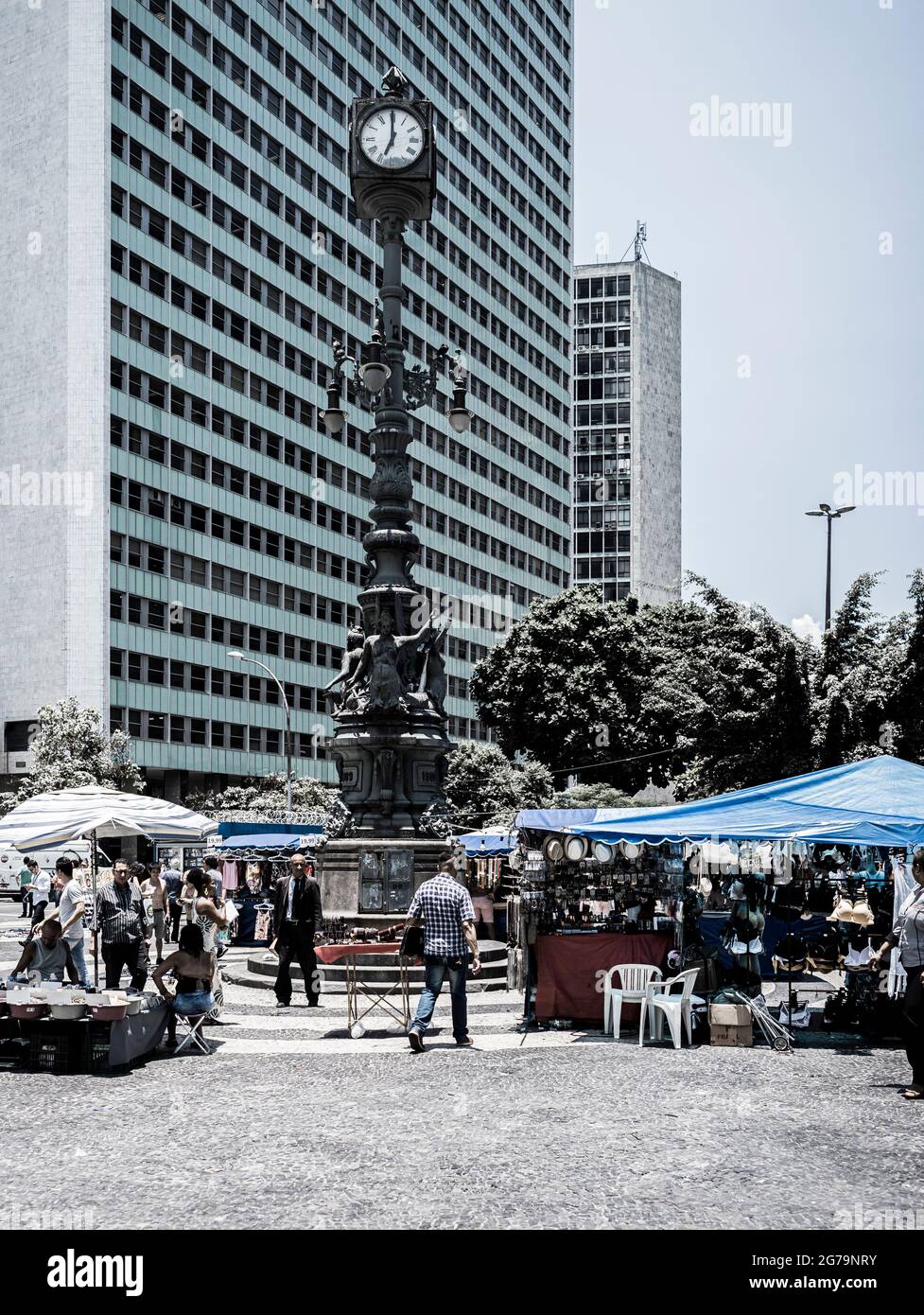 Brazil, City of Rio de Janeiro, Decorative Clock on Largo da Carioca
