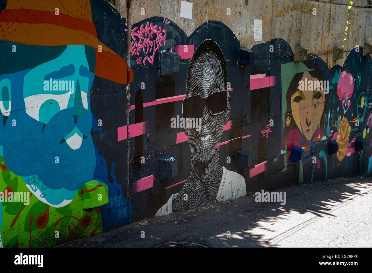 Graffiti in the favela vidigal slum - on the way up to Morro Dois Irmaos (Two Brothers Hill) in Rio de Janeiro, Brazil - shot with leica m10 Stock Photo